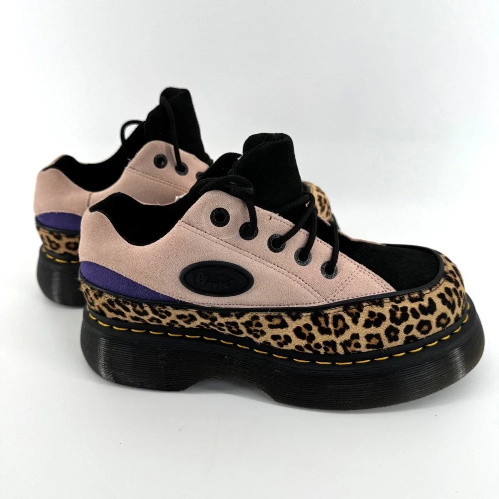 Dr. Martens Buzz 5-Eye Leopard Suede Platform Shoes Womens Sz 9 Pink/Brown Black